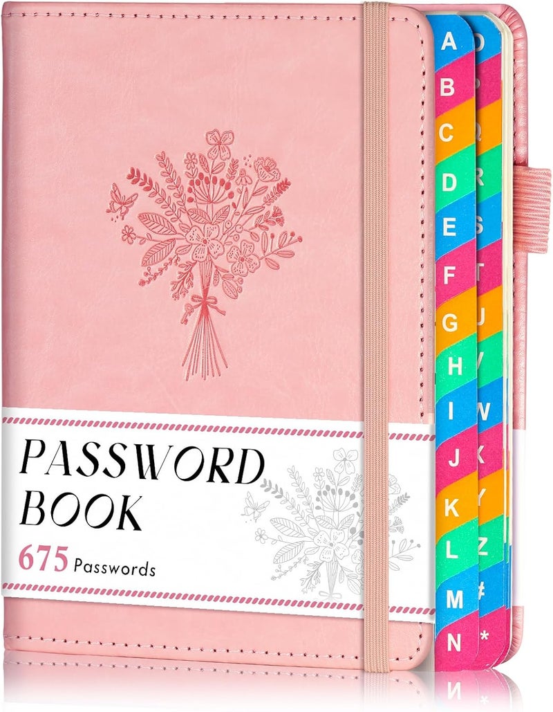 hi!SCI Password Keeper Book with Colorful Alphabetical Tabs, Small Pocket Password Logbook for Seniors, 4.7 x 6.2" Internet Website Address Organizer, Stores 675 Passwords (Pink) - Image 1